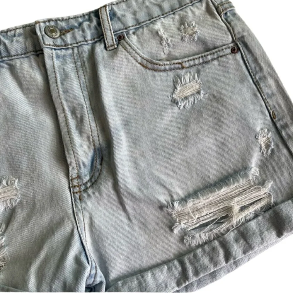 Light Blue Distressed Denim Shorts